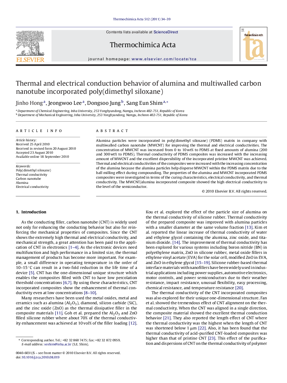 Thermal and electrical conduction behavior of alumina and multiwalled carbon nanotube incorporated poly(dimethyl siloxane)