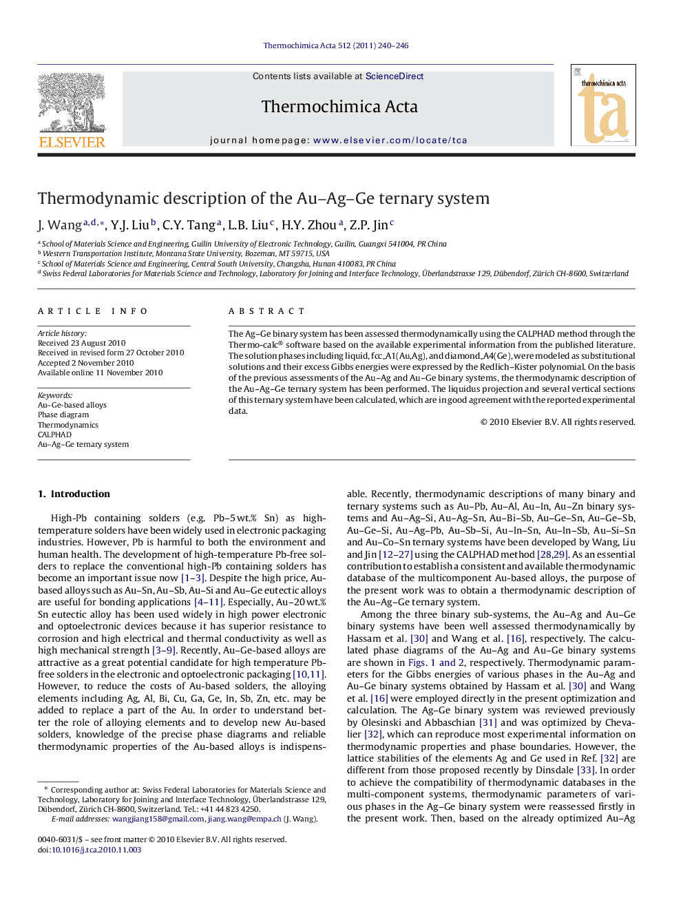 Thermodynamic description of the Au–Ag–Ge ternary system