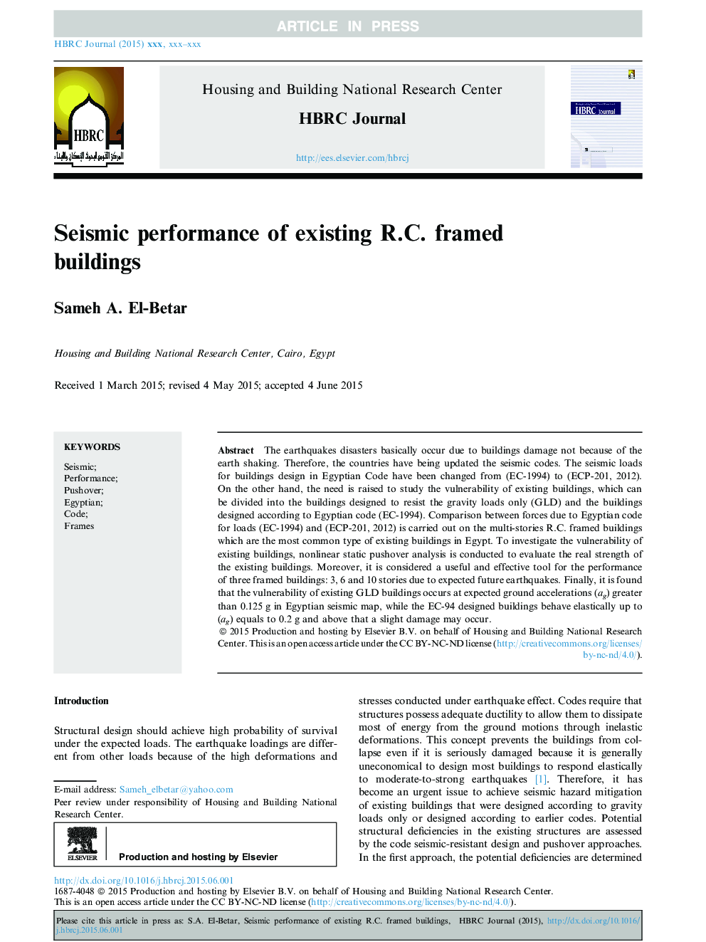 Seismic performance of existing R.C. framed buildings