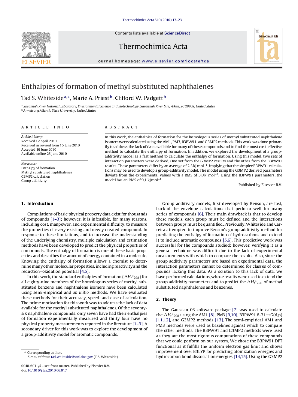 Enthalpies of formation of methyl substituted naphthalenes