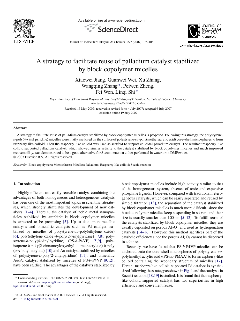 A strategy to facilitate reuse of palladium catalyst stabilized by block copolymer micelles