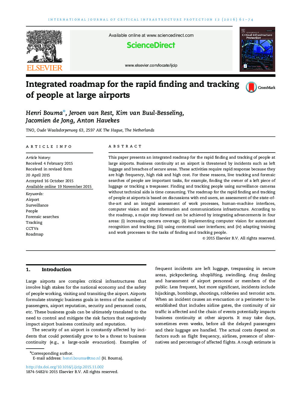 Integrated roadmap for the rapid finding and tracking of people at large airports