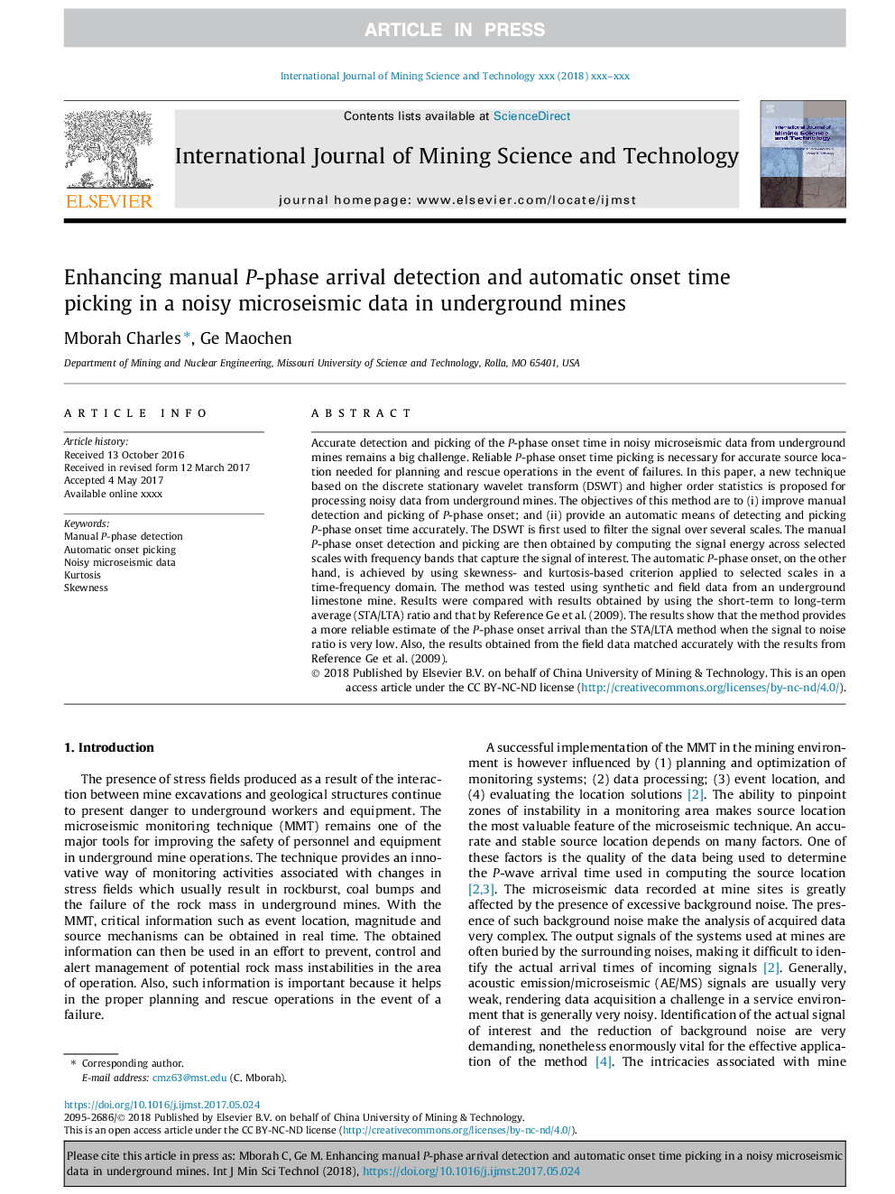 Enhancing manual P-phase arrival detection and automatic onset time picking in a noisy microseismic data in underground mines