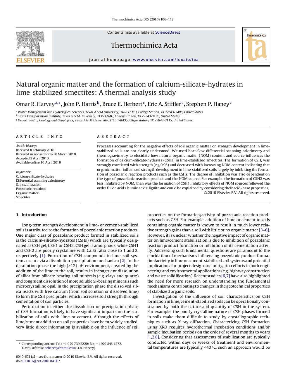 Natural organic matter and the formation of calcium-silicate-hydrates in lime-stabilized smectites: A thermal analysis study