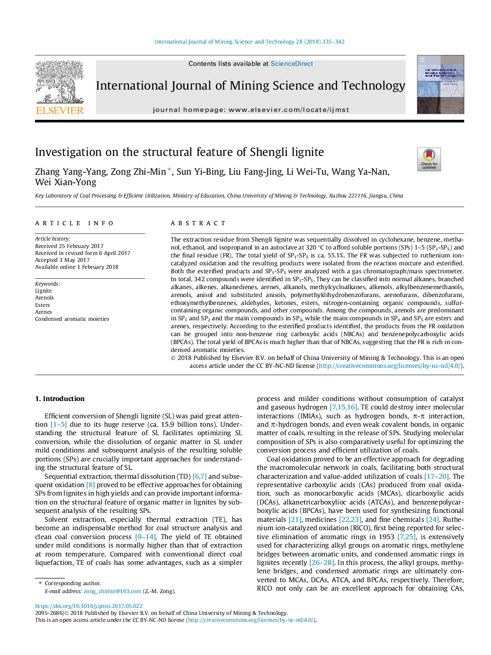 Investigation on the structural feature of Shengli lignite