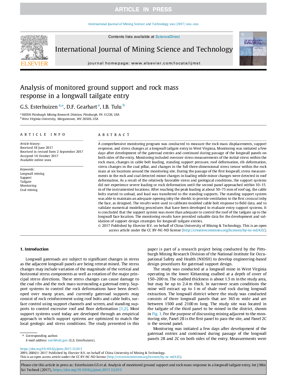 Analysis of monitored ground support and rock mass response in a longwall tailgate entry