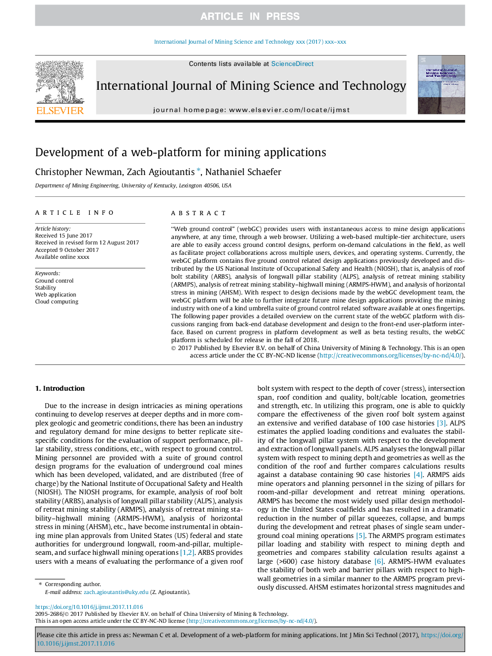 Development of a web-platform for mining applications