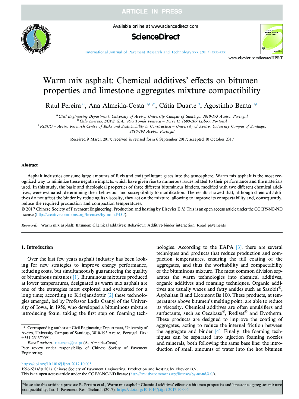 Warm mix asphalt: Chemical additives' effects on bitumen properties and limestone aggregates mixture compactibility