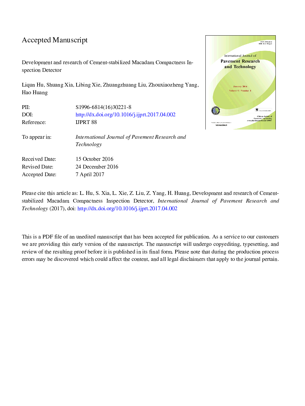 Development and Application of an Instantaneous Impulsion-based Detector to Inspect the Degree of Compaction of the Cement-stabilized Macadam