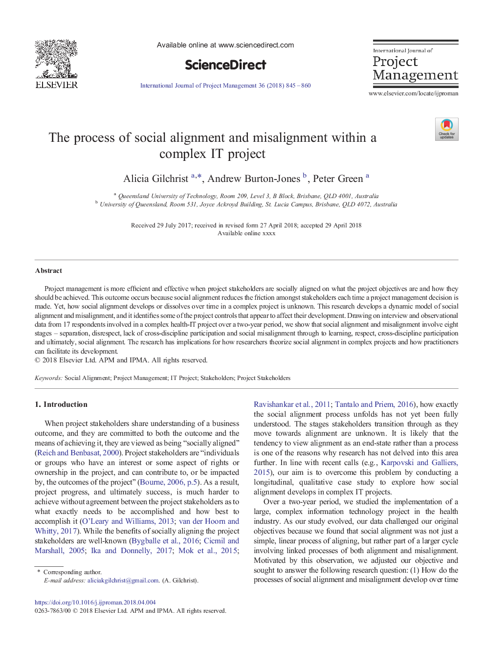 The process of social alignment and misalignment within a complex IT project