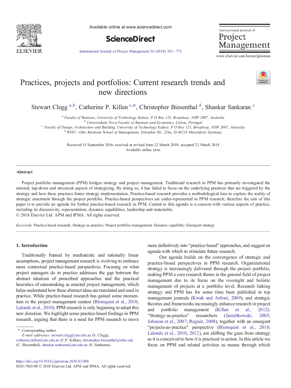 Practices, projects and portfolios: Current research trends and new directions