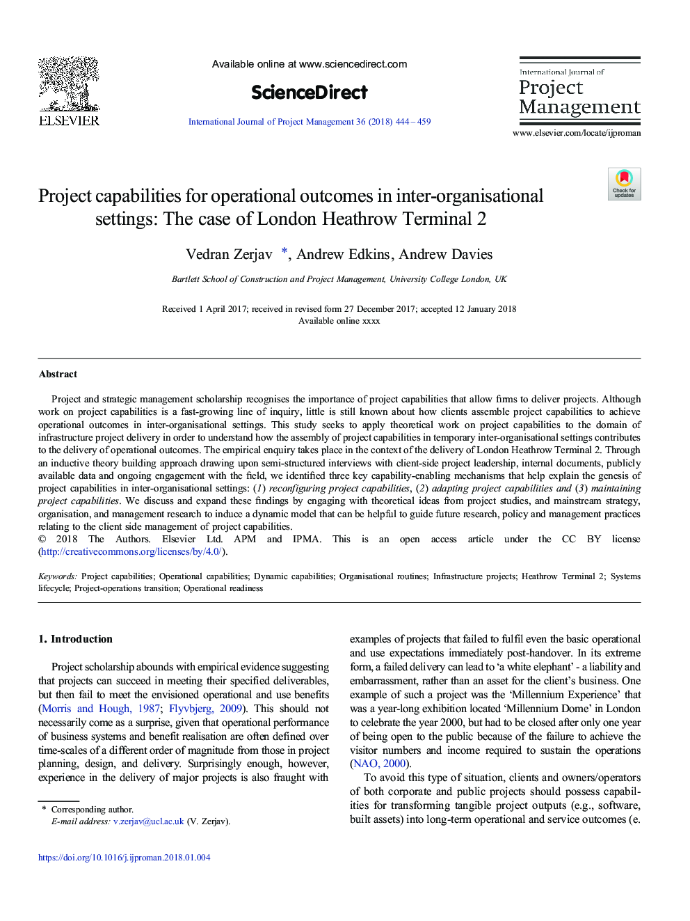 Project capabilities for operational outcomes in inter-organisational settings: The case of London Heathrow Terminal 2