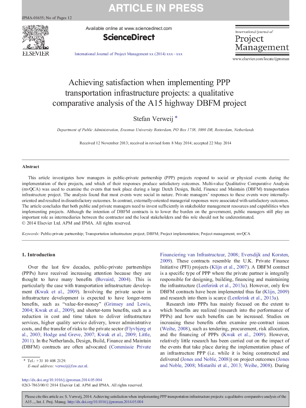 Achieving satisfaction when implementing PPP transportation infrastructure projects: a qualitative comparative analysis of the A15 highway DBFM project