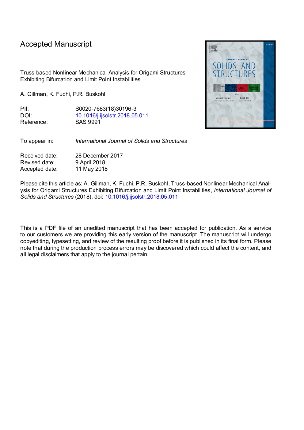 Truss-based nonlinear mechanical analysis for origami structures exhibiting bifurcation and limit point instabilities