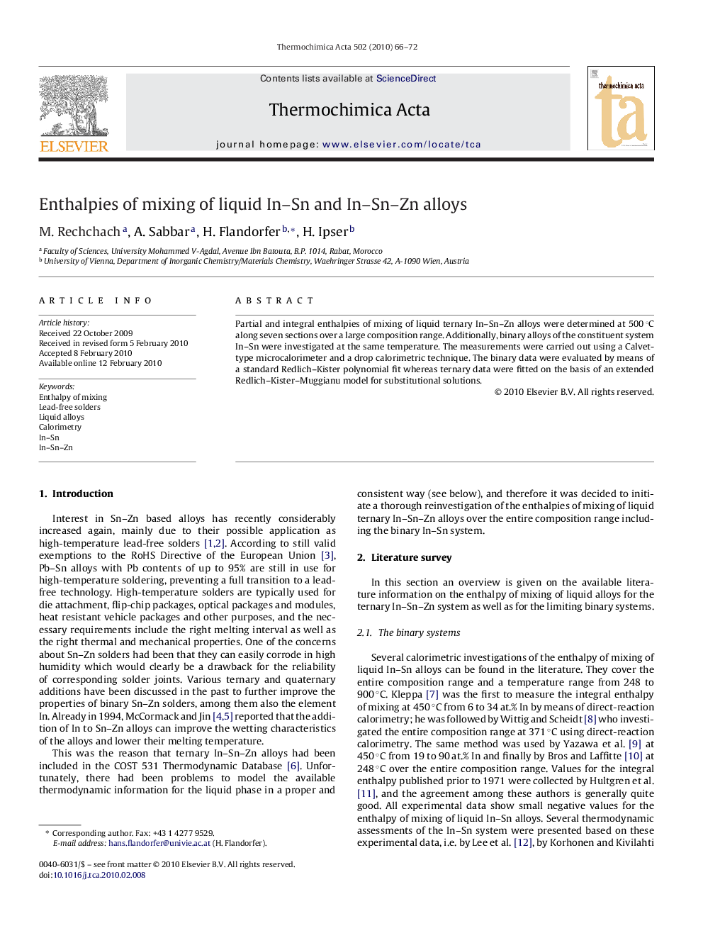 Enthalpies of mixing of liquid In–Sn and In–Sn–Zn alloys