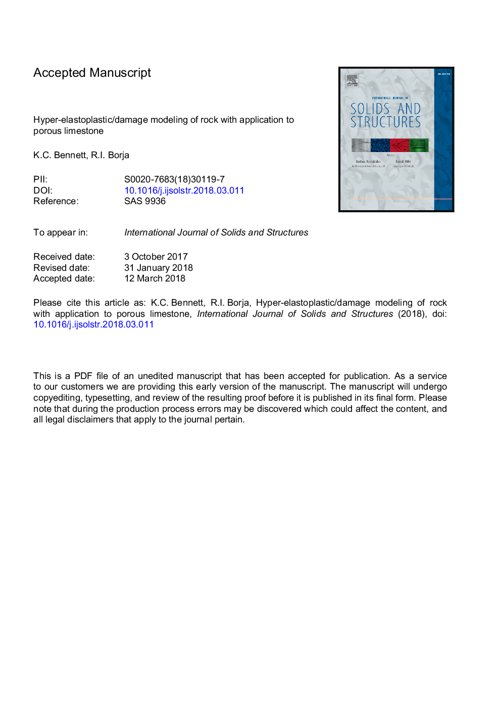 Hyper-elastoplastic/damage modeling of rock with application to porous limestone