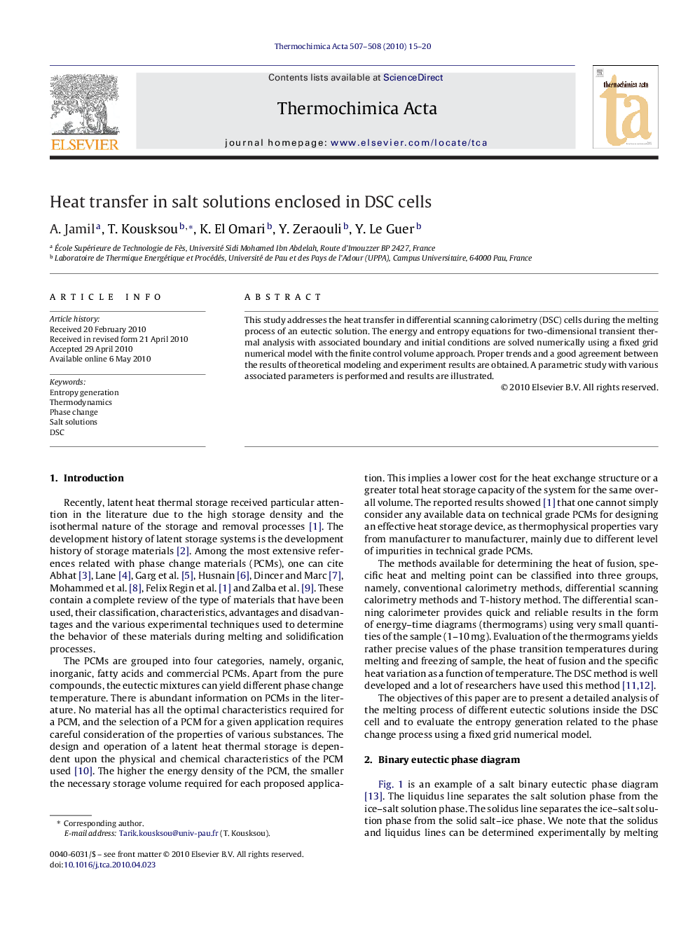 Heat transfer in salt solutions enclosed in DSC cells