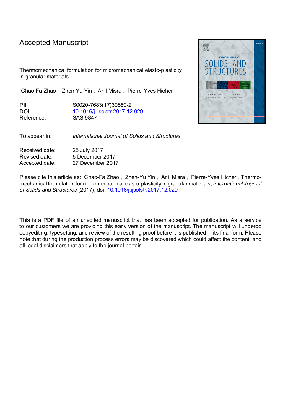 فرمول ترمومکانیکی برای الاستوکلاستیک میکروکانیکی در مواد گرانولی 