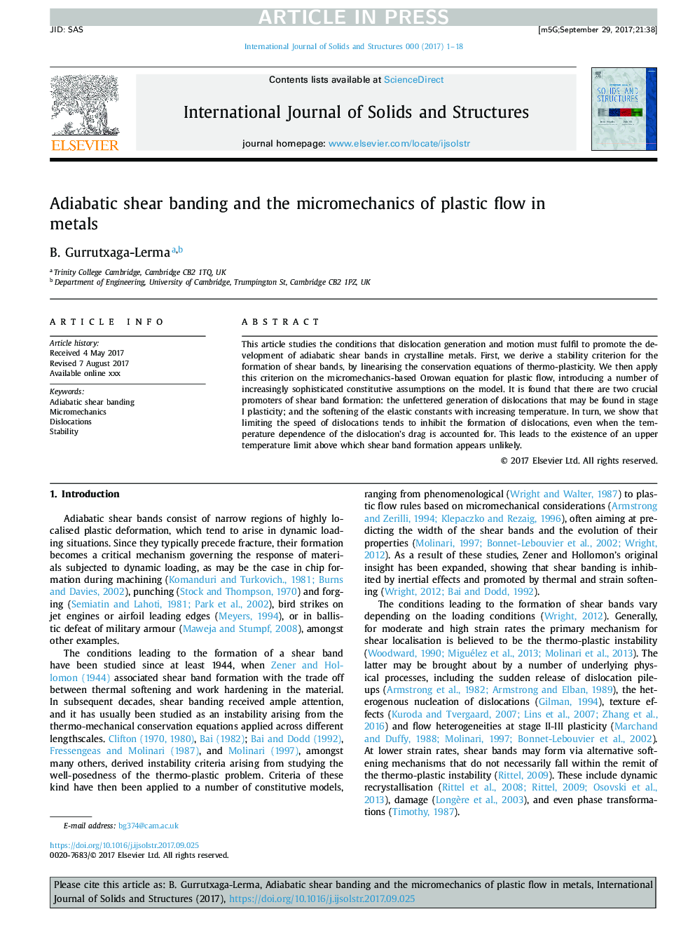 Adiabatic shear banding and the micromechanics of plastic flow in metals