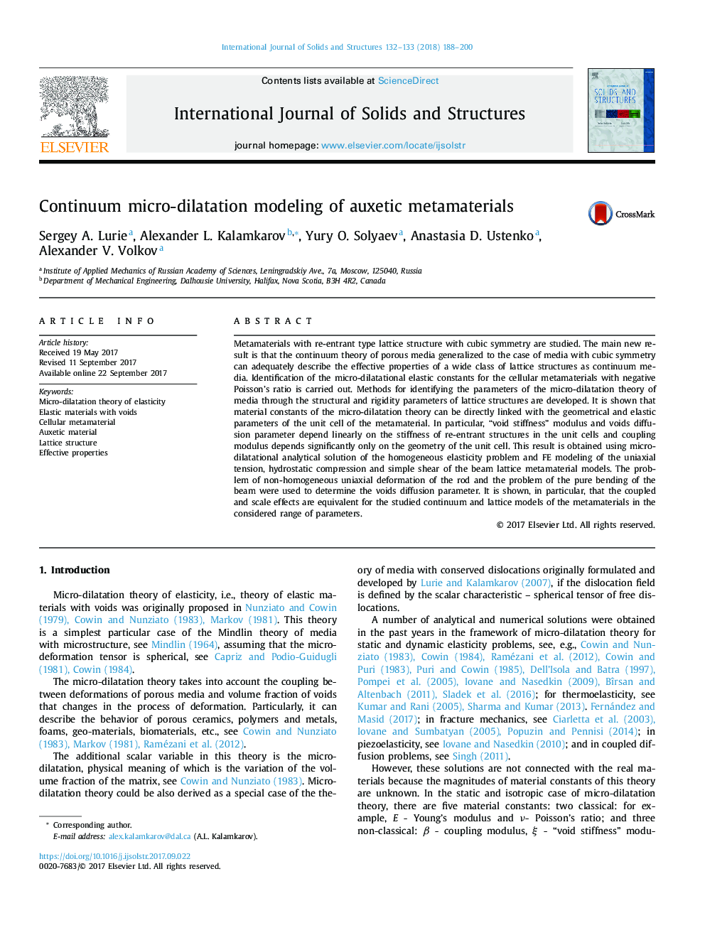 Continuum micro-dilatation modeling of auxetic metamaterials