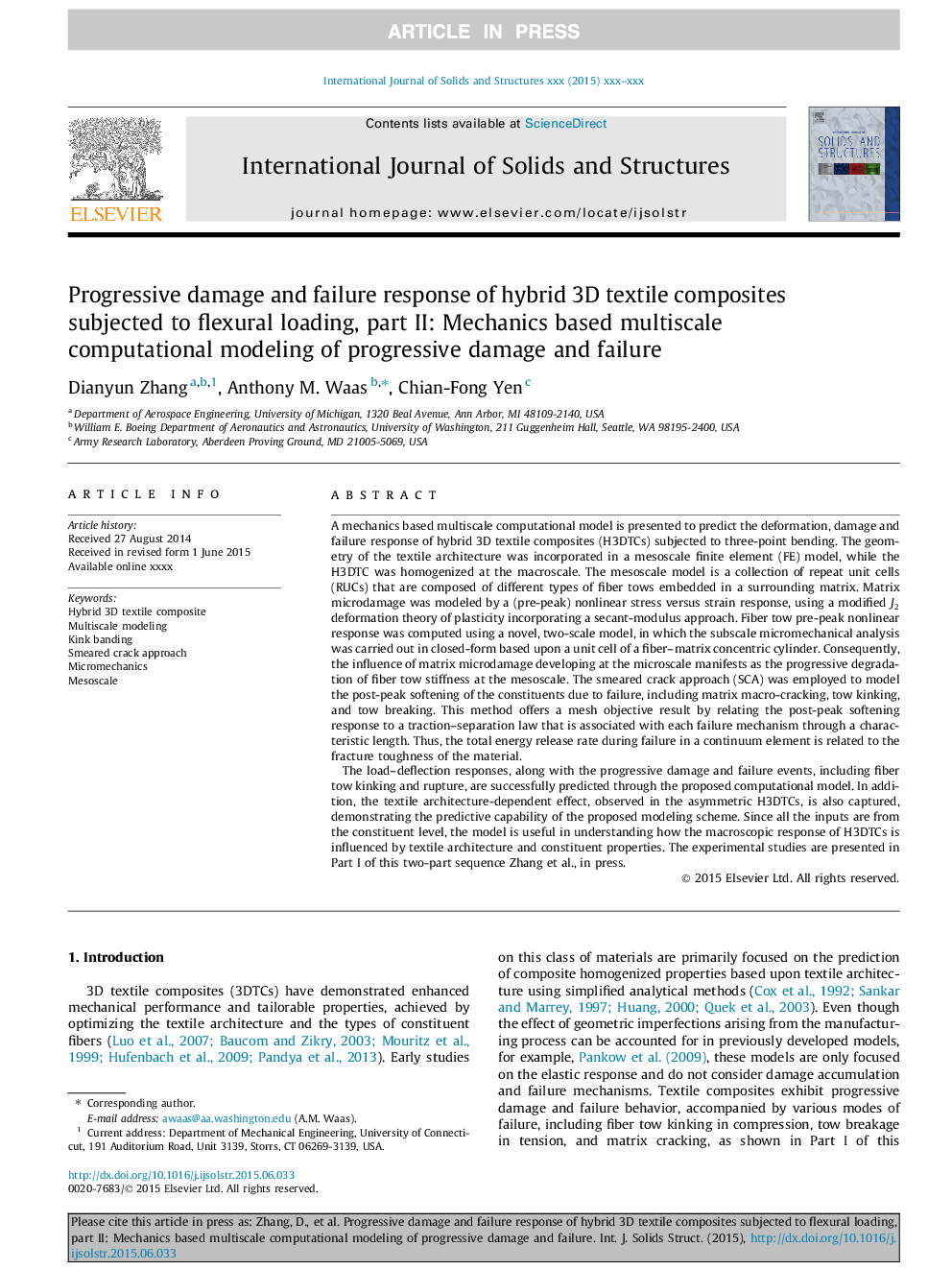 Progressive damage and failure response of hybrid 3D textile composites subjected to flexural loading, part II: Mechanics based multiscale computational modeling of progressive damage and failure