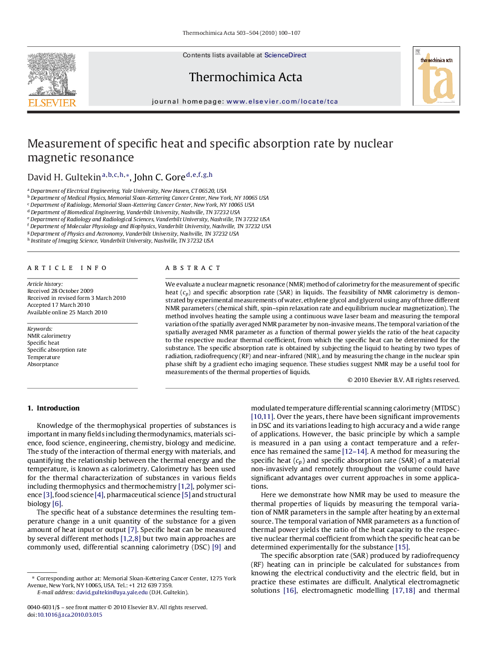 Measurement of specific heat and specific absorption rate by nuclear magnetic resonance