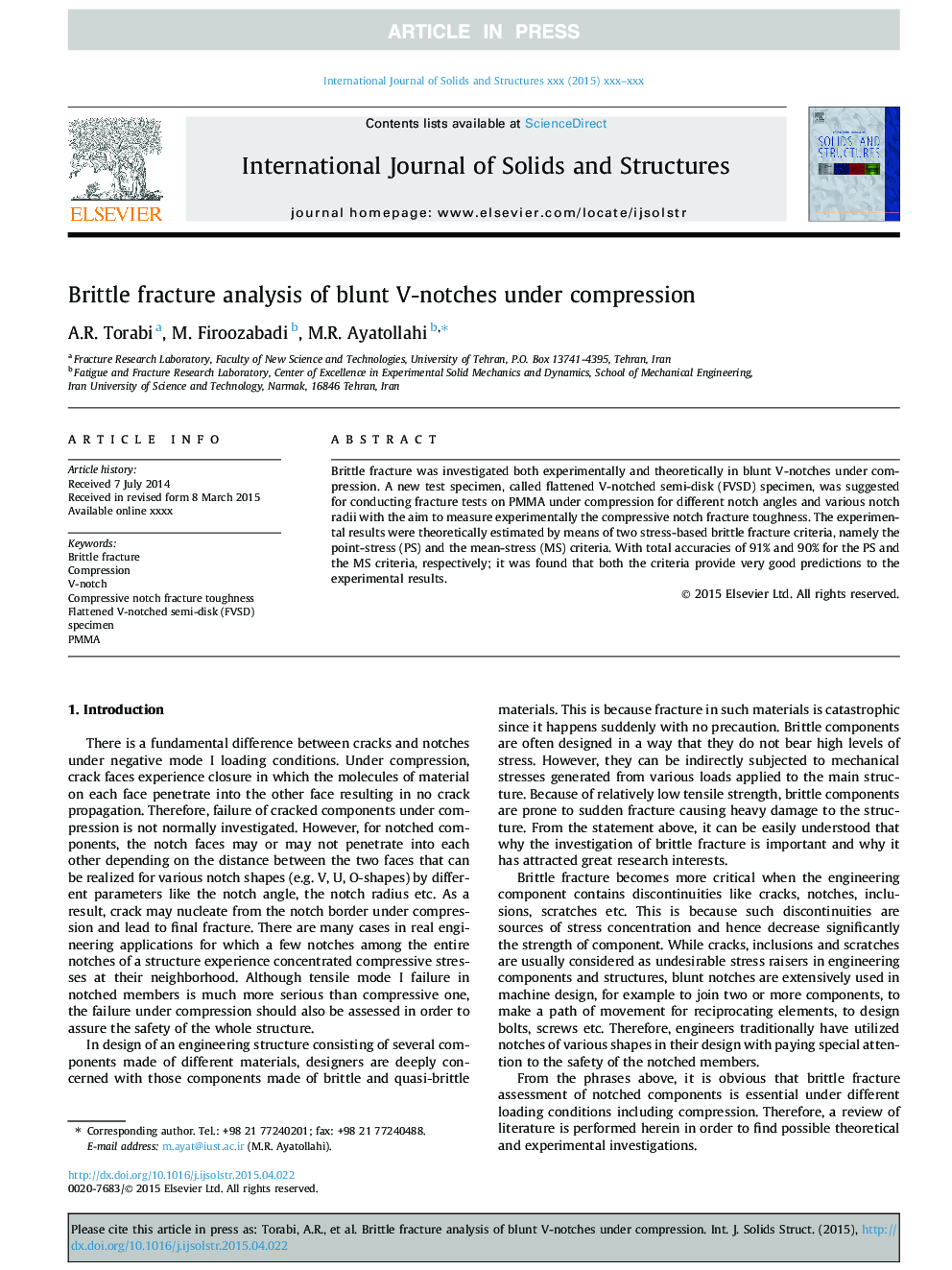 Brittle fracture analysis of blunt V-notches under compression