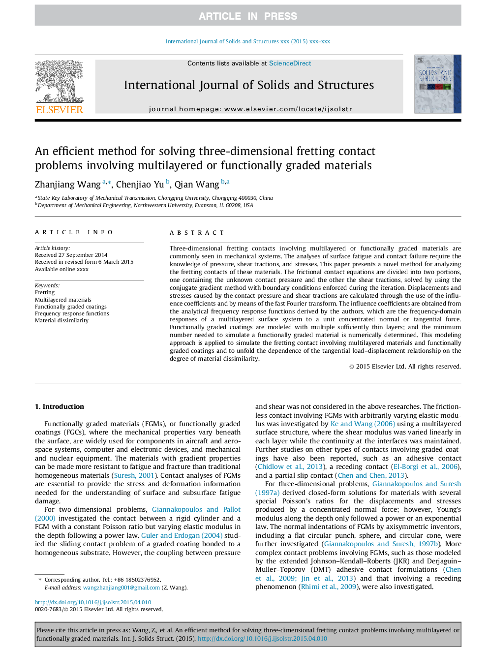 An efficient method for solving three-dimensional fretting contact problems involving multilayered or functionally graded materials