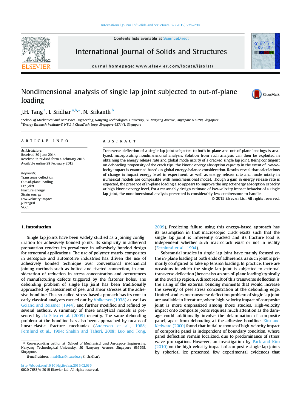 Nondimensional analysis of single lap joint subjected to out-of-plane loading