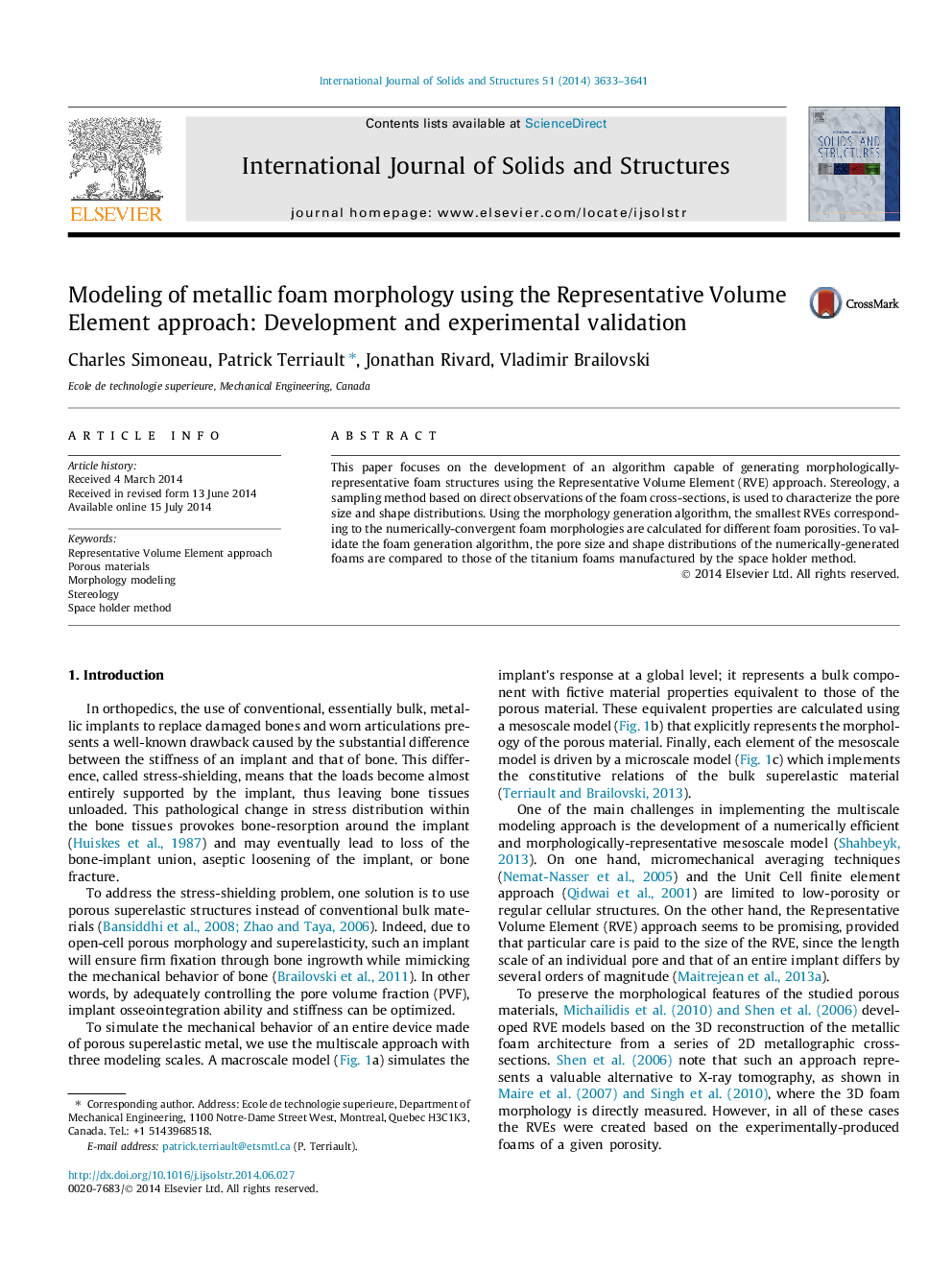 Modeling of metallic foam morphology using the Representative Volume Element approach: Development and experimental validation