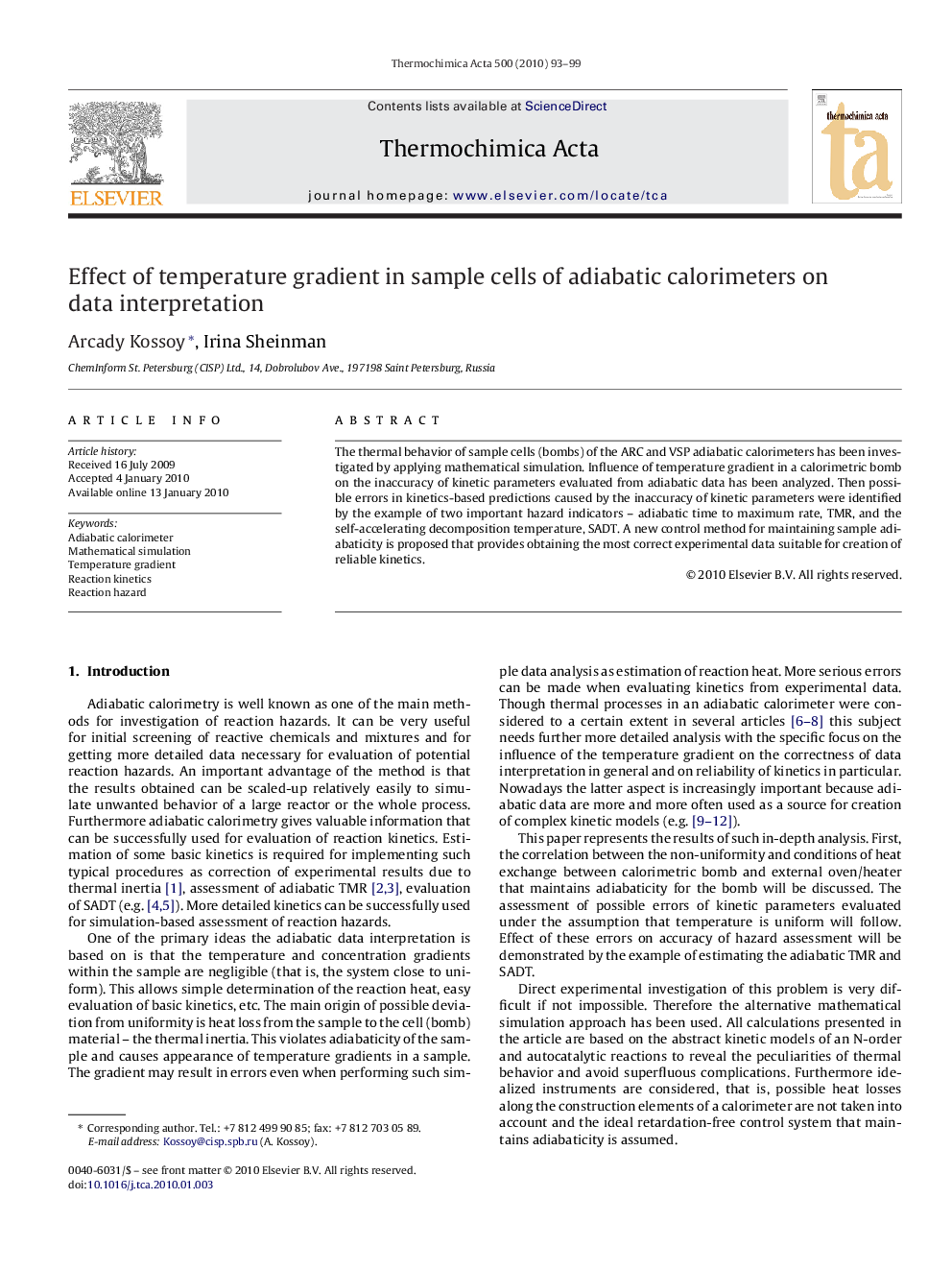 Effect of temperature gradient in sample cells of adiabatic calorimeters on data interpretation