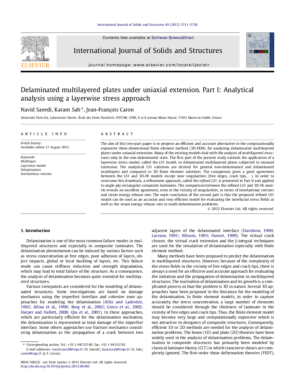 Delaminated multilayered plates under uniaxial extension. Part I: Analytical analysis using a layerwise stress approach