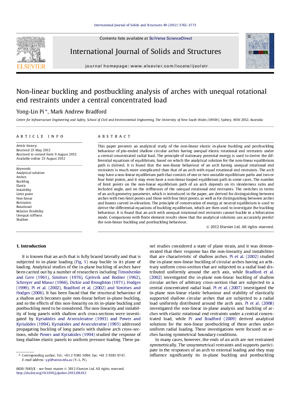 Non-linear buckling and postbuckling analysis of arches with unequal rotational end restraints under a central concentrated load