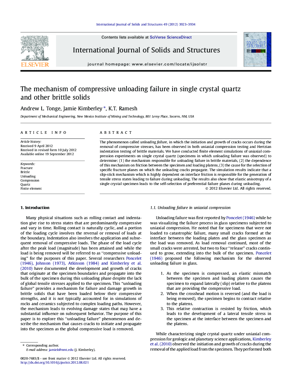 The mechanism of compressive unloading failure in single crystal quartz and other brittle solids