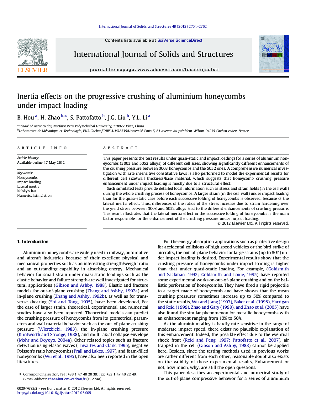 Inertia effects on the progressive crushing of aluminium honeycombs under impact loading