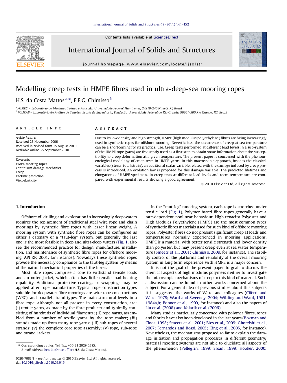 Modelling creep tests in HMPE fibres used in ultra-deep-sea mooring ropes