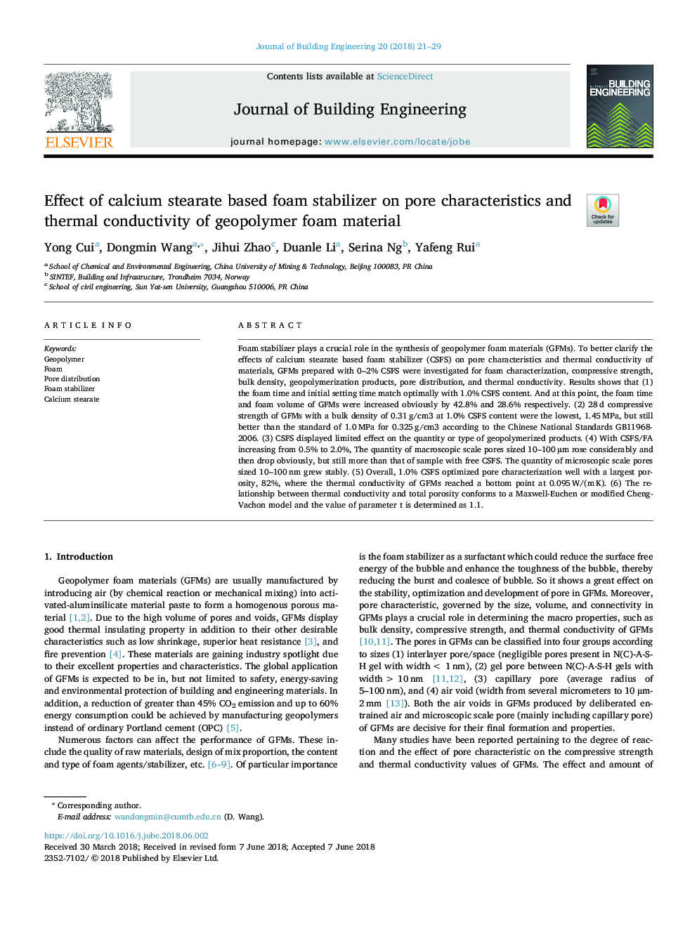 Effect of calcium stearate based foam stabilizer on pore characteristics and thermal conductivity of geopolymer foam material