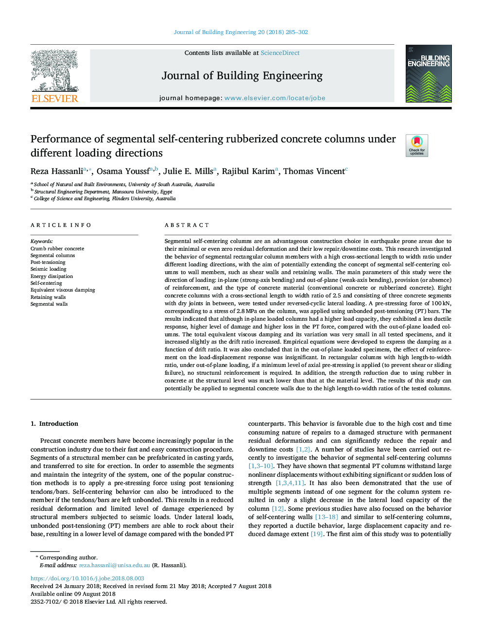 Performance of segmental self-centering rubberized concrete columns under different loading directions