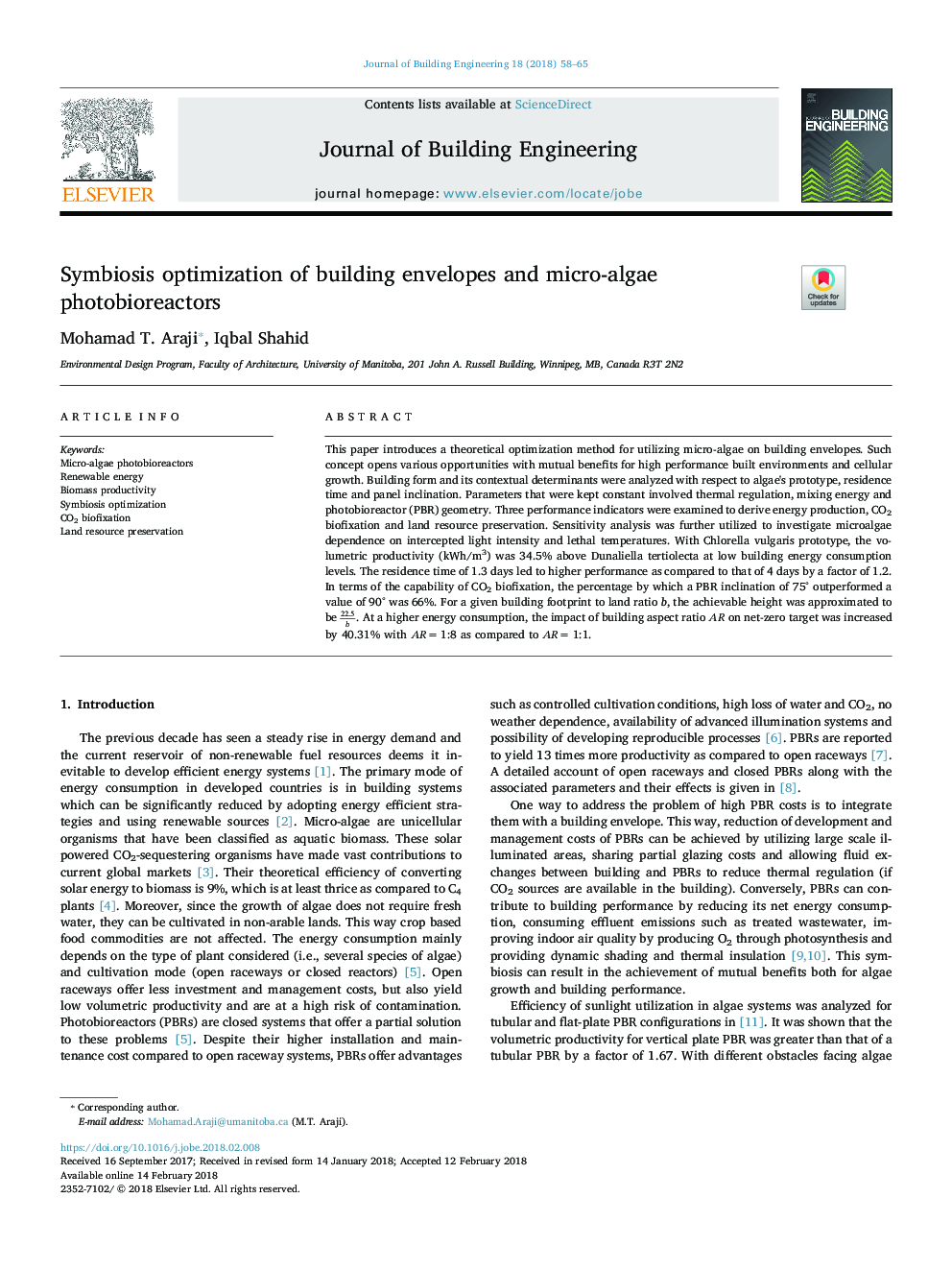 Symbiosis optimization of building envelopes and micro-algae photobioreactors