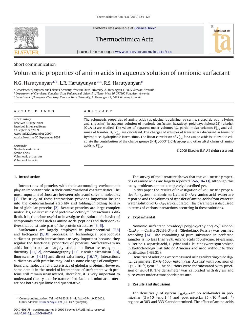 Volumetric properties of amino acids in aqueous solution of nonionic surfactant