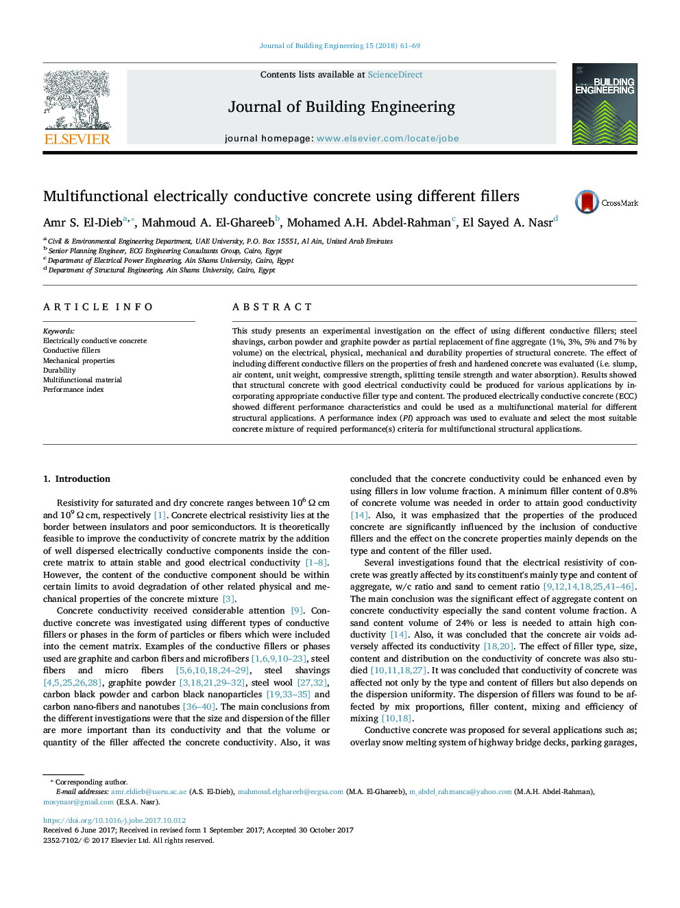 Multifunctional electrically conductive concrete using different fillers