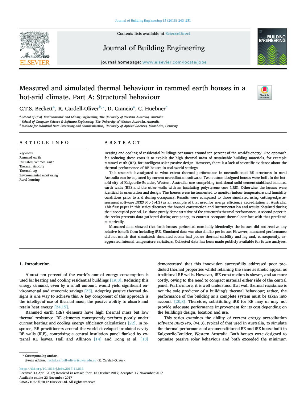 Measured and simulated thermal behaviour in rammed earth houses in a hot-arid climate. Part A: Structural behaviour