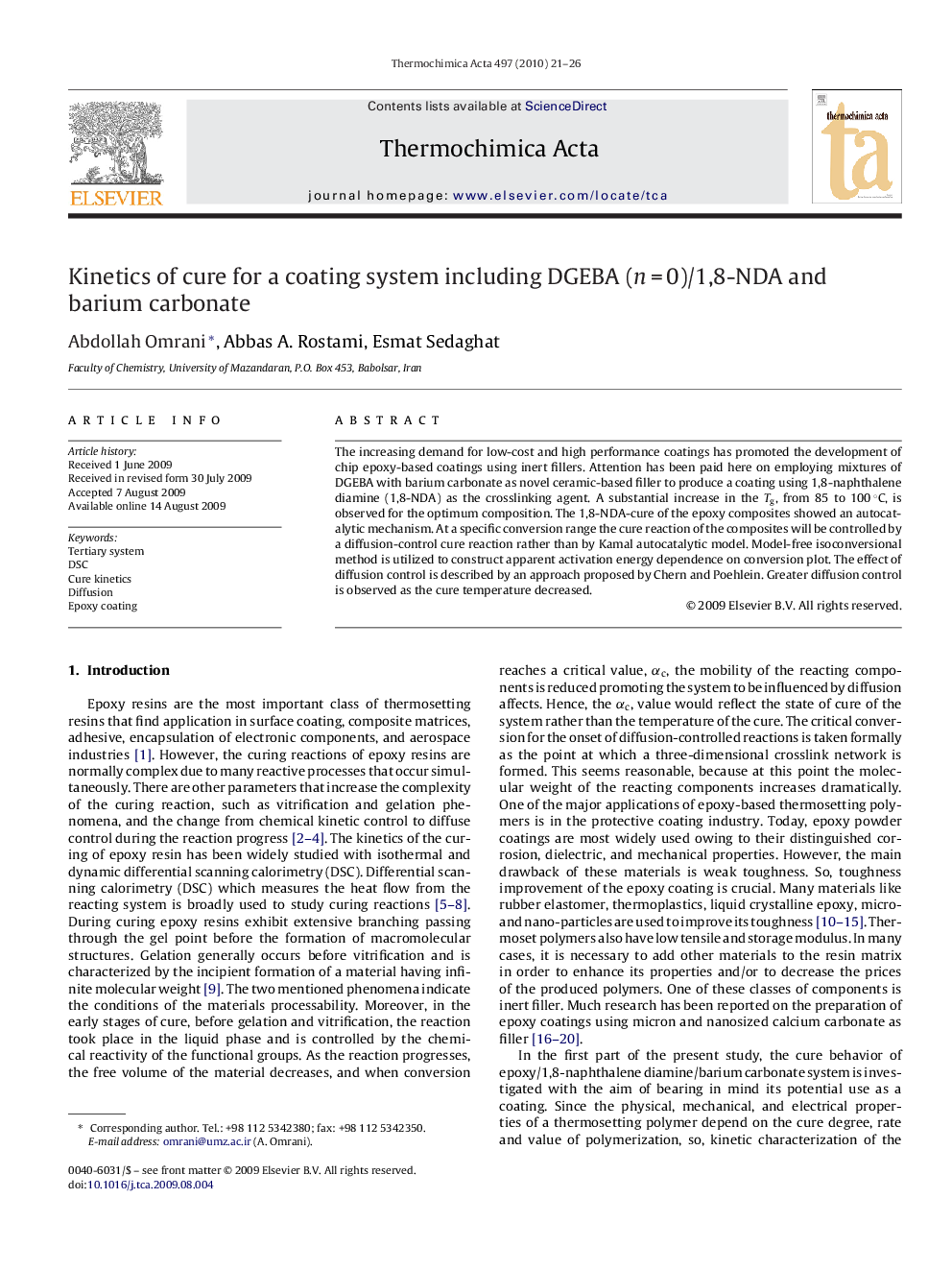 Kinetics of cure for a coating system including DGEBA (nÂ =Â 0)/1,8-NDA and barium carbonate