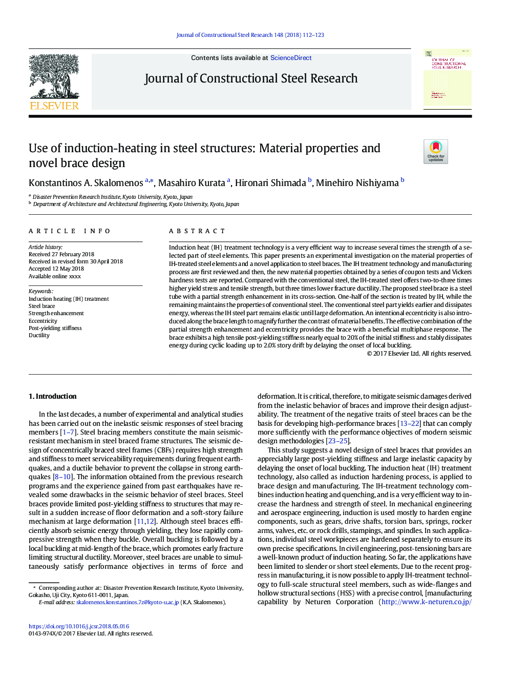 Use of induction-heating in steel structures: Material properties and novel brace design
