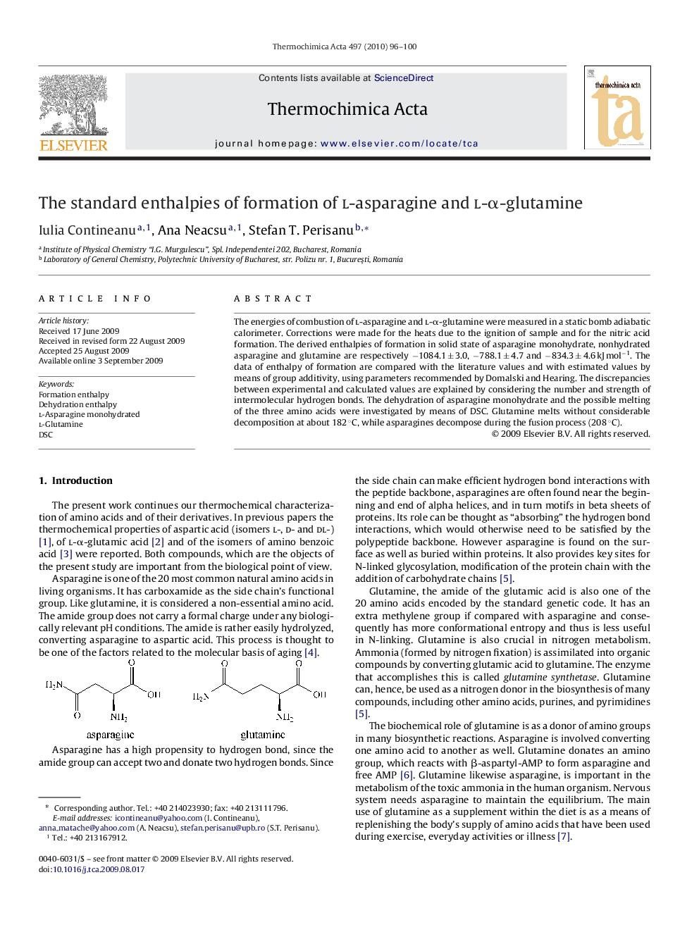 The standard enthalpies of formation of l-asparagine and l-α-glutamine