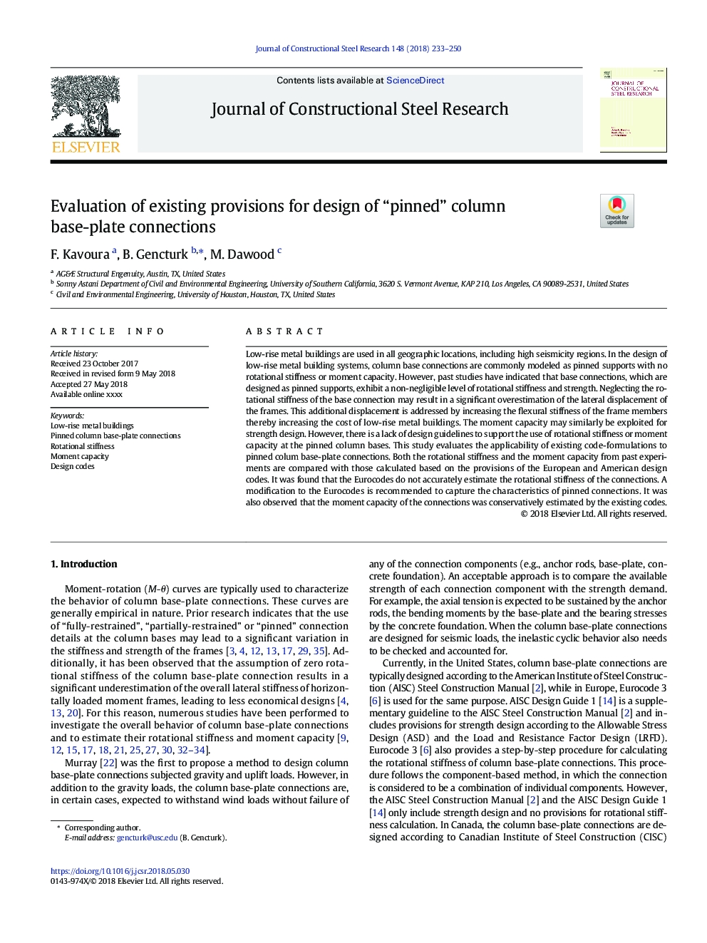 Evaluation of existing provisions for design of “pinned” column base-plate connections