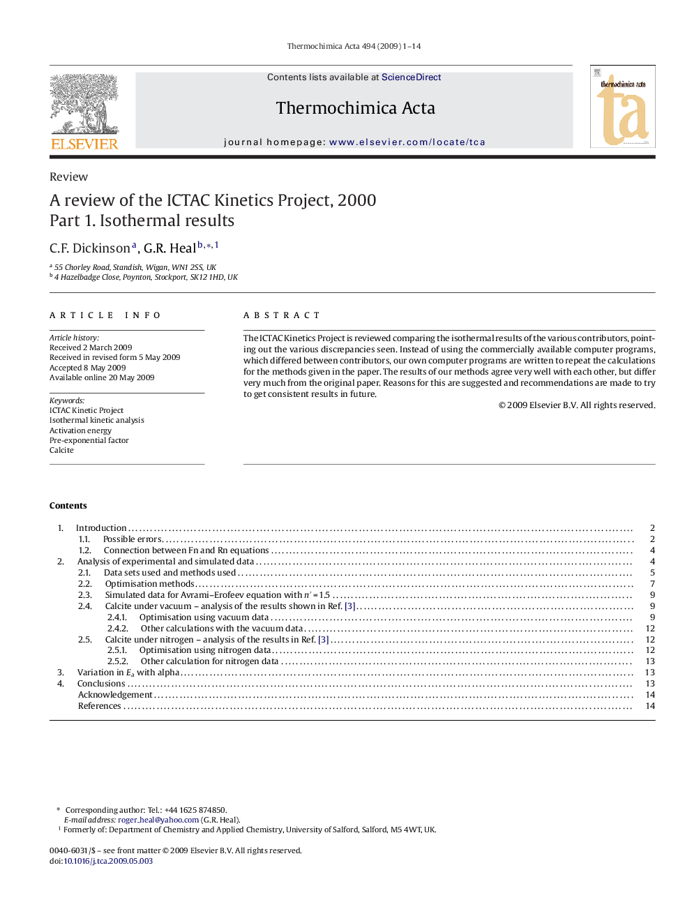 A review of the ICTAC Kinetics Project, 2000: Part 1. Isothermal results