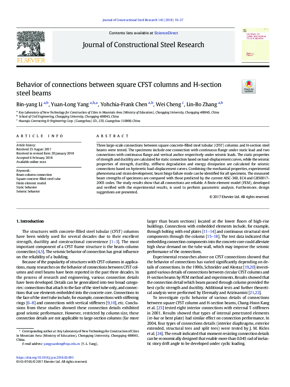 Behavior of connections between square CFST columns and H-section steel beams