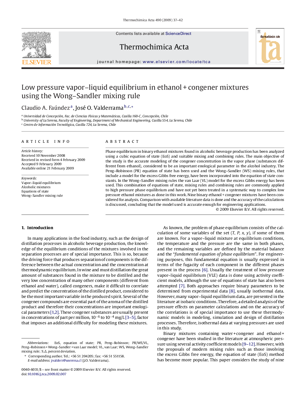 Low pressure vapor–liquid equilibrium in ethanol + congener mixtures using the Wong–Sandler mixing rule