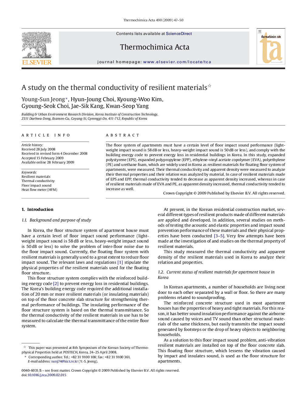 A study on the thermal conductivity of resilient materials 